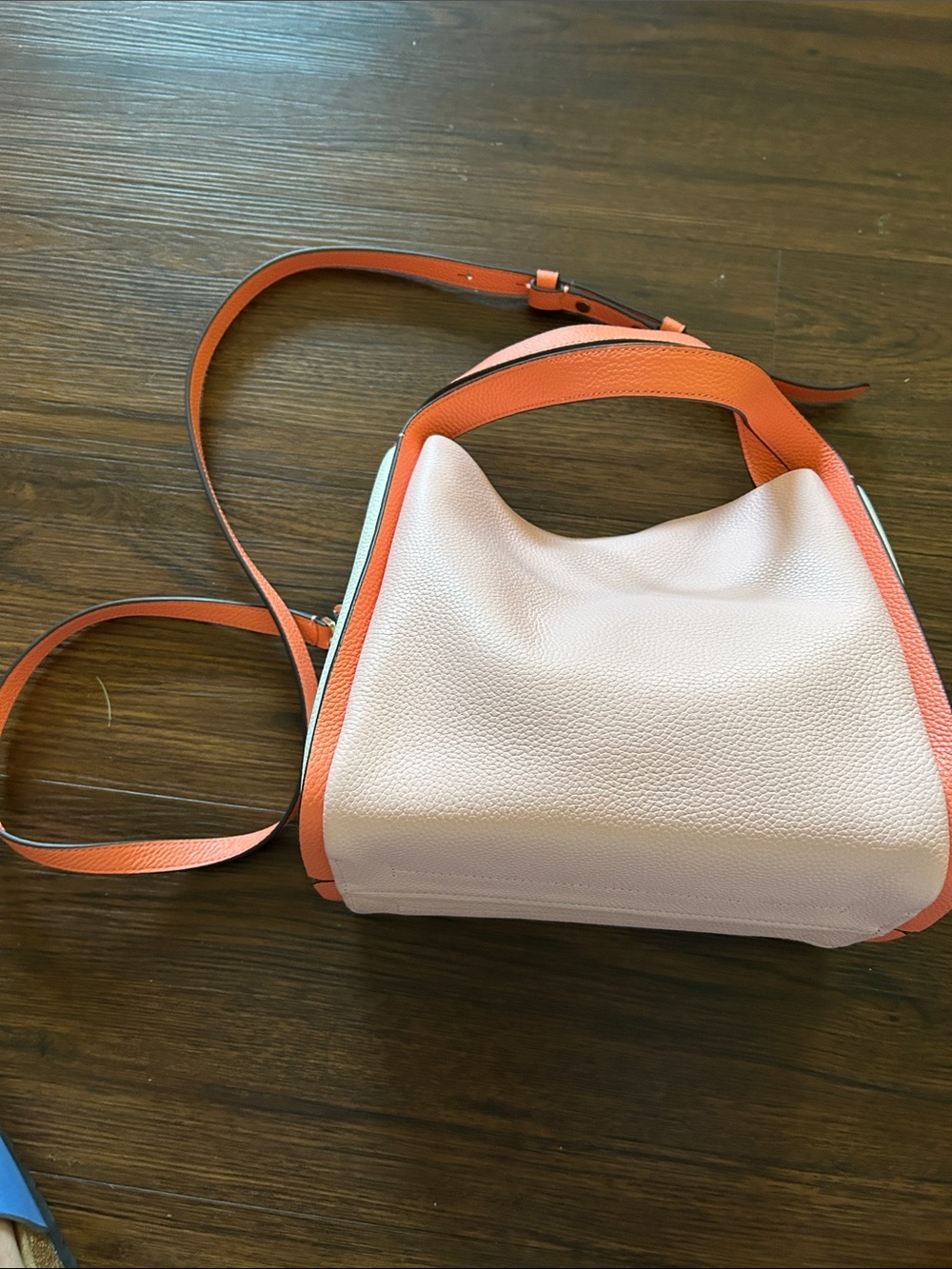 Pebbled Pink Shoulder Bag with Orange Trim